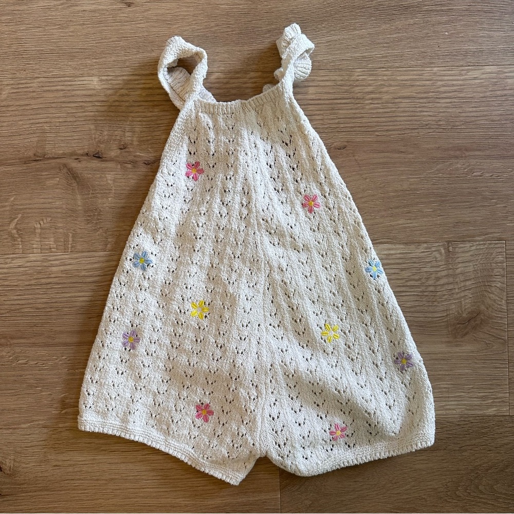 Zara Toddler Cream Knit Romper with Floral Details